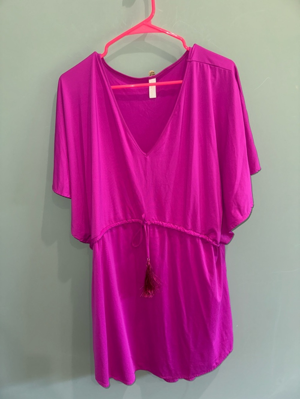 Vibrant Magenta V-Neck Swimsuit Cover with Tassel Tie